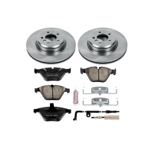PowerStop brake kit for BMW 535i 2008-2010 front OE brake replacement with rotors and calipers, designed for enhanced stopping power.