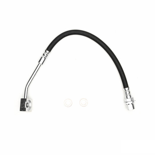 DFC Ford Mustang 99-04 front left brake hose from brake line kit, showing the durable rubber and metal fittings.