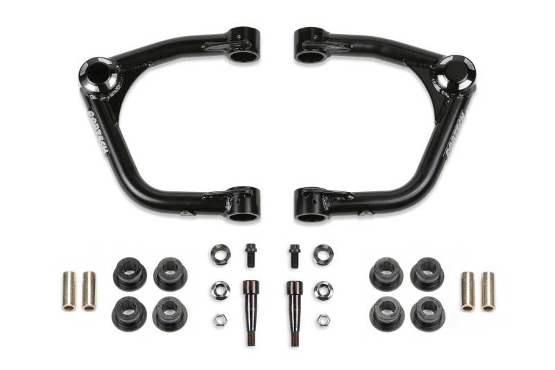 Fabtech lift kit with 19-20 GM C/K1500 2WD/4WD uniball upper control arms, showcasing the durable suspension components.