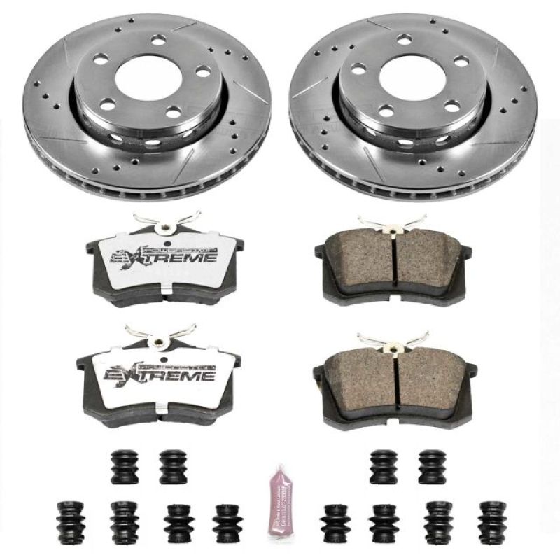 PowerStop rear Z26 Street Warrior brake kit for Audi S4 2000-2002, includes performance brake rotors and pads.