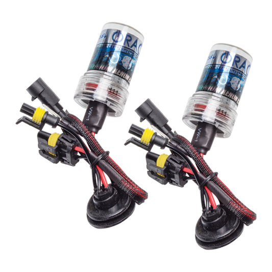 Oracle 9005 35W Canbus Xenon HID Kit headlights with 6000K color temperature, featuring high-intensity xenon bulbs and wiring.