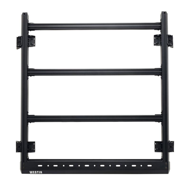 Westin 18-26 Jeep Wrangler JL Unlimited Mesa Roof Rack mounted on vehicle, durable black metal roof rack for outdoor adventures.