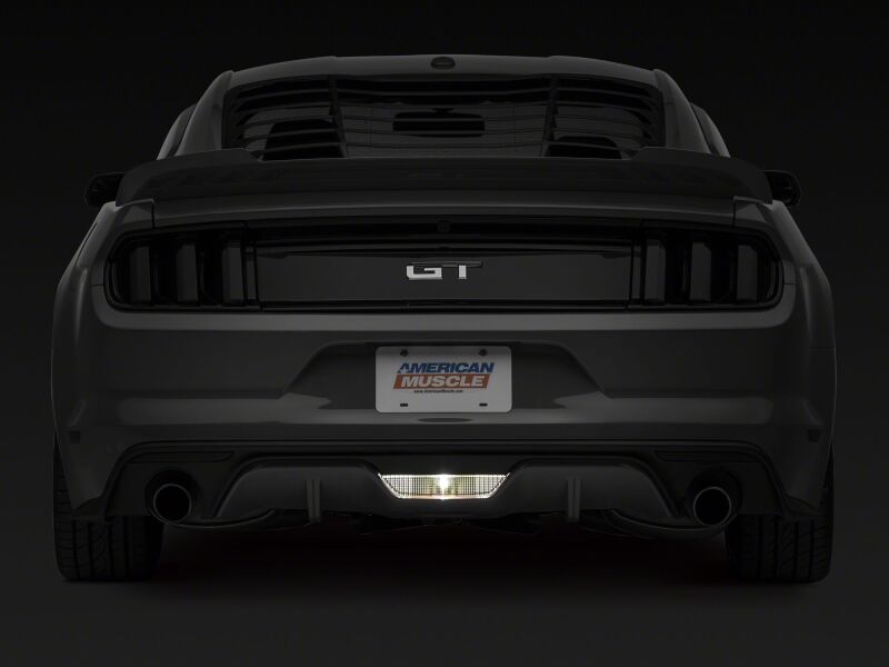 Raxiom LED reverse light conversion kit for Ford Mustang 2015-2023, featuring modern light bars and cubes for enhanced visibility