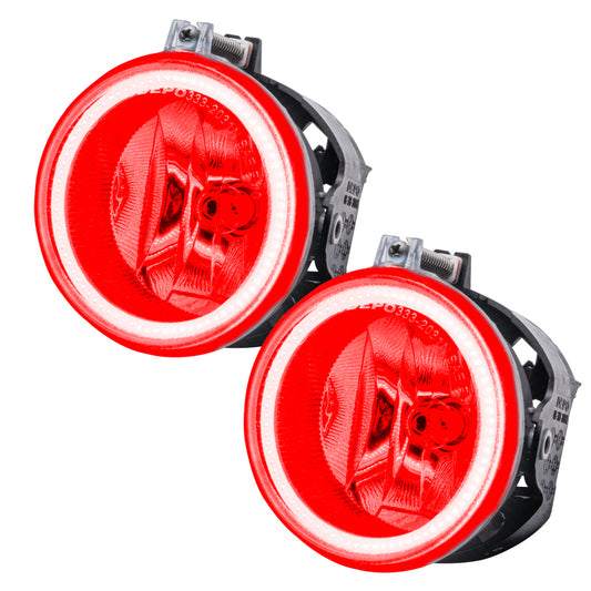 Oracle Lighting 11-16 Jeep Patriot red LED halo fog lights, pre-assembled, with bright red rings and durable housing.