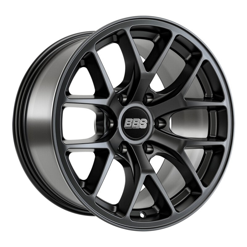 BBS TS-P 18x9 inch satin black cast wheel with 6x139.7 bolt pattern and ET12 offset, shown from angle highlighting design.