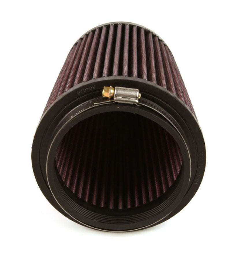 K&N Engineering universal rubber air filter with 4-inch flange, 7-inch height, and 5 3/8-inch base, black rubber construction.