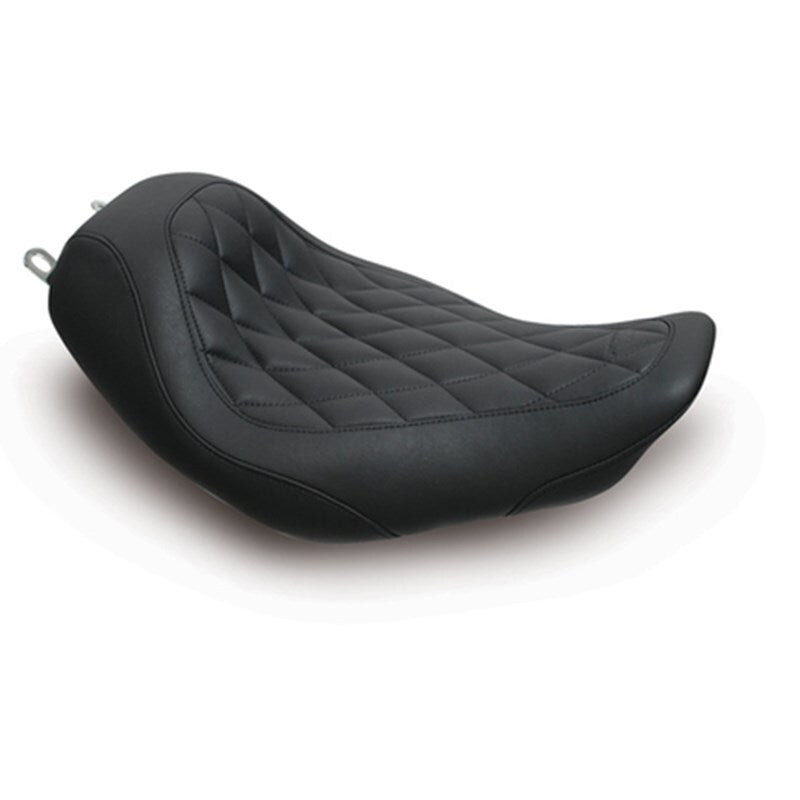 Brown Mustang solo motorcycle seat with diamond stitch for Harley Electra Glide 2008-2021 and Road King models.