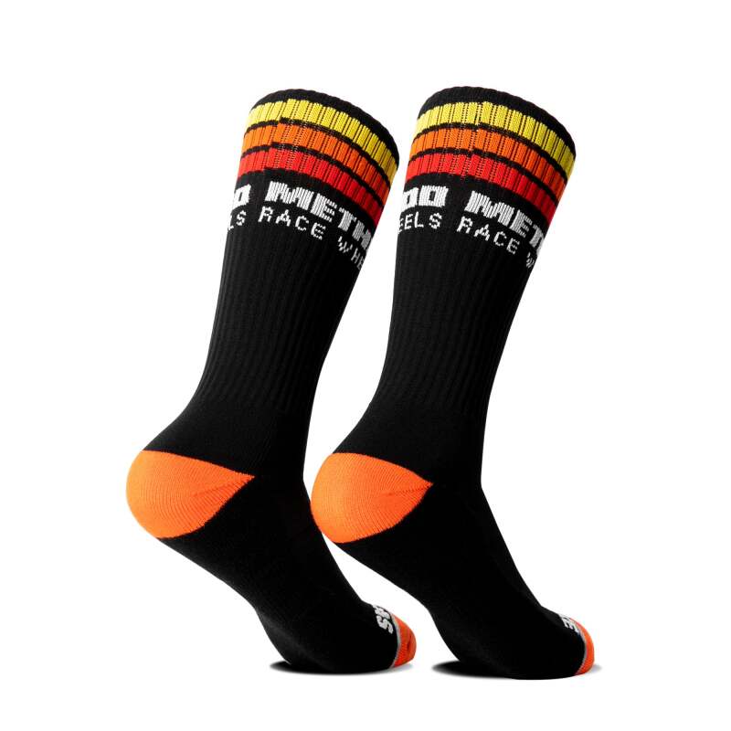 Method Wheels Classic Stripes Logo Performance Socks in black, featuring bold stripe design and branded logo detail.