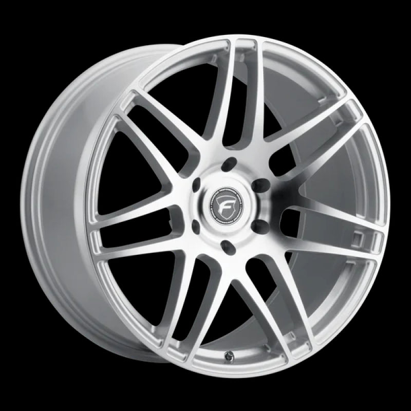 Forgestar F14 Drag 20x10 satin black cast wheel with 6x135 bolt pattern and ET38 offset, shown from a side angle.