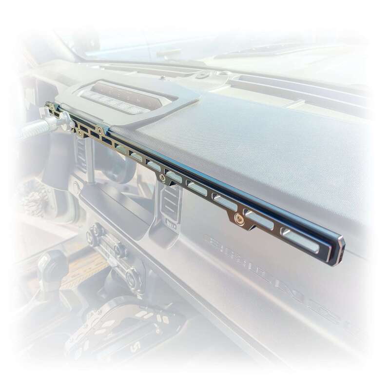 Turn Offroad Ford Bronco dash rail mount with hooks and handles for off-road utility, designed for 2021-2026 models.