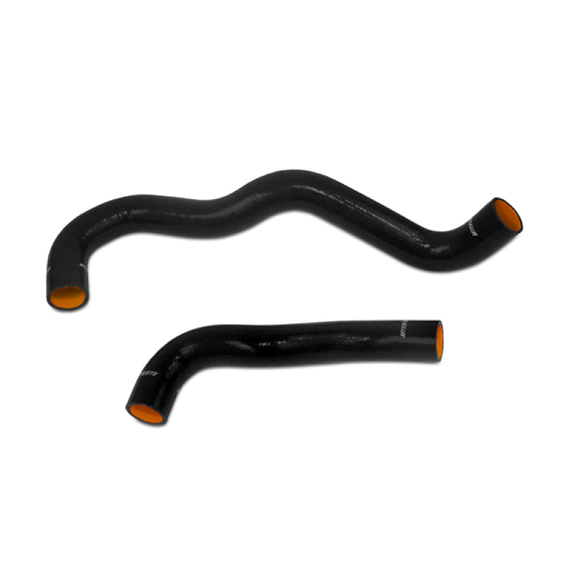 Mishimoto black diesel hose kit for 2003-2007 Ford F250 6.0L engine, showing flexible rubber hoses with metal fittings.