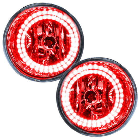 Oracle Lighting LED halo fog lights in red for 04-07 Nissan Armada, pre-assembled, showcasing the vibrant fog light assembly.