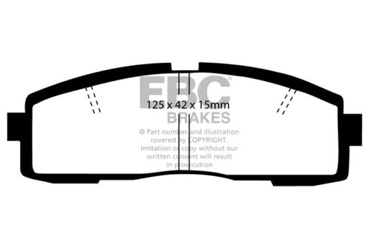 EBC Redstuff rear brake pads for Toyota Supra 2.8, performance brake pads with red friction material and metal backing plate