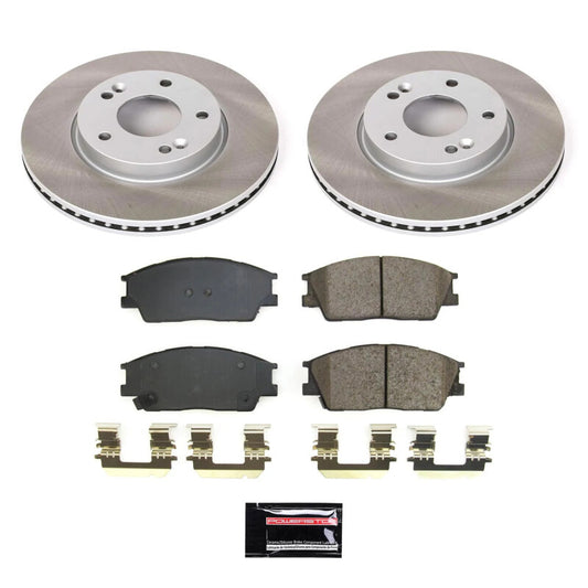 PowerStop front semi-coated brake rotor kit for Kia Soul 2020-2023, showing a close-up of the performance brake rotor.