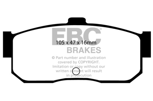 EBC Greenstuff rear brake pads for 91-97 Infiniti G20 2.0, performance brake pads with green friction material, shown in image.