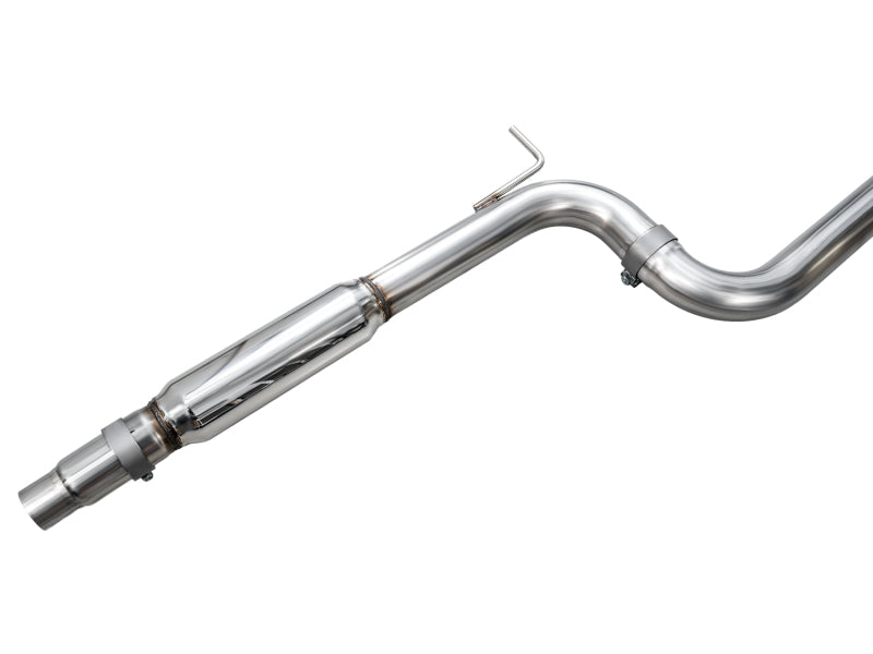AWE Tuning catback exhaust with diamond black tips installed on a 2022-2025 Volkswagen Jetta GLI Track Edition.