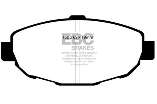 EBC Redstuff front brake pads for Lexus SC300 3.0, high-performance brake pads with red friction material for enhanced stopping power.