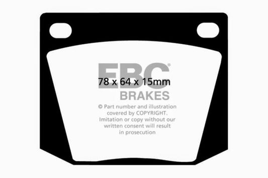 EBC Greenstuff front brake pads for 1963-1969 AC Cobra 4.7 performance braking system, shown in the image.