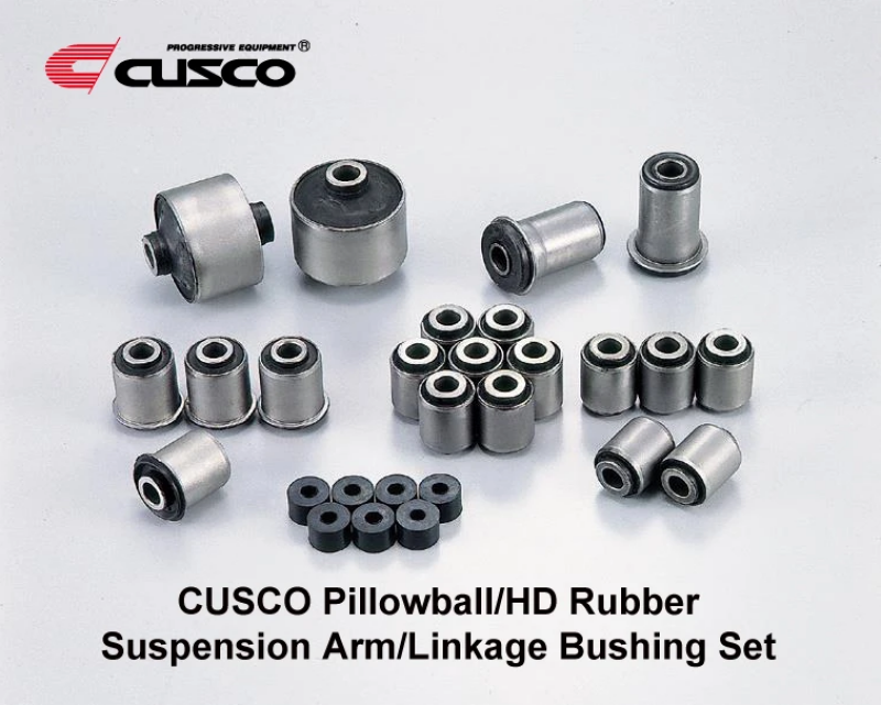 Cusco pillowball bushing set and rear lower control arms for Nissan 240SX S14/S15 and Nissan GT-R R33 suspension upgrade.