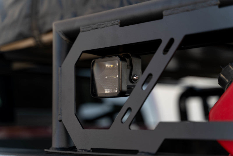 DV8 Offroad 07-23 Toyota Tundra and 09-23 Ford F150 Raptor MTO Series 2-piece adjustable truck bed rack installed on the truck bed