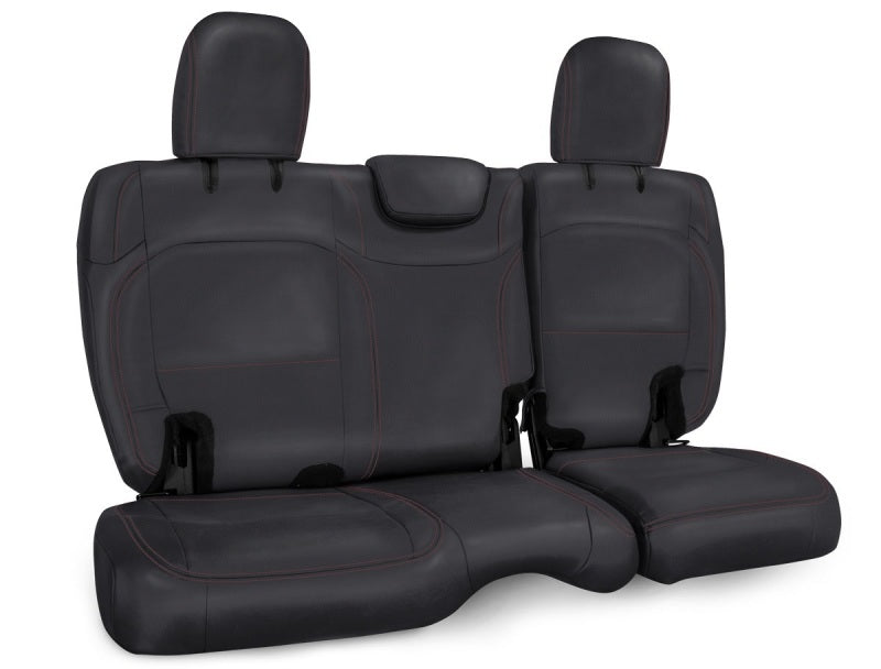 Black PRP Seats Jeep Wrangler JLU rear bench seat cover with red stitching, designed for 4-door cloth interior.
