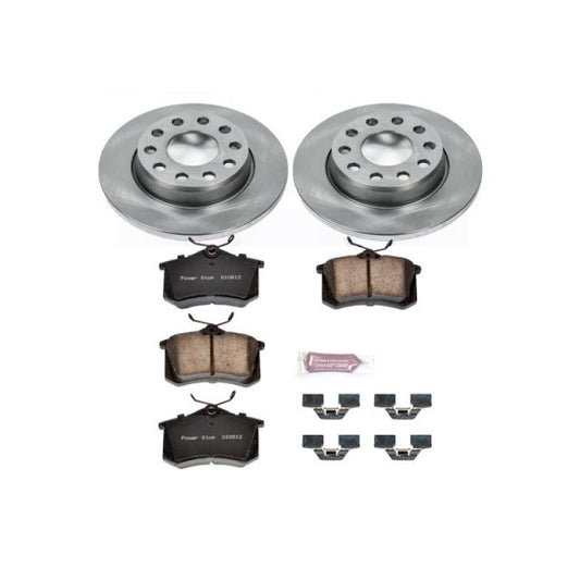 PowerStop OE brake kit for Audi A4 rear, including brake rotors and pads, designed for reliable stopping performance.