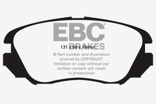 EBC 10+ Buick Allure 3.0 Greenstuff front brake pads, performance brake pads for enhanced stopping power, shown in image.