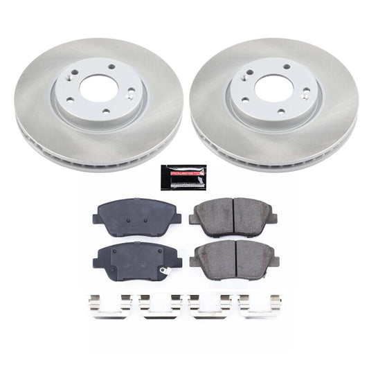 PowerStop front semi-coated rotor kit for Kia Optima 2011-2016, performance brake kit with semi-coated rotors and hardware.