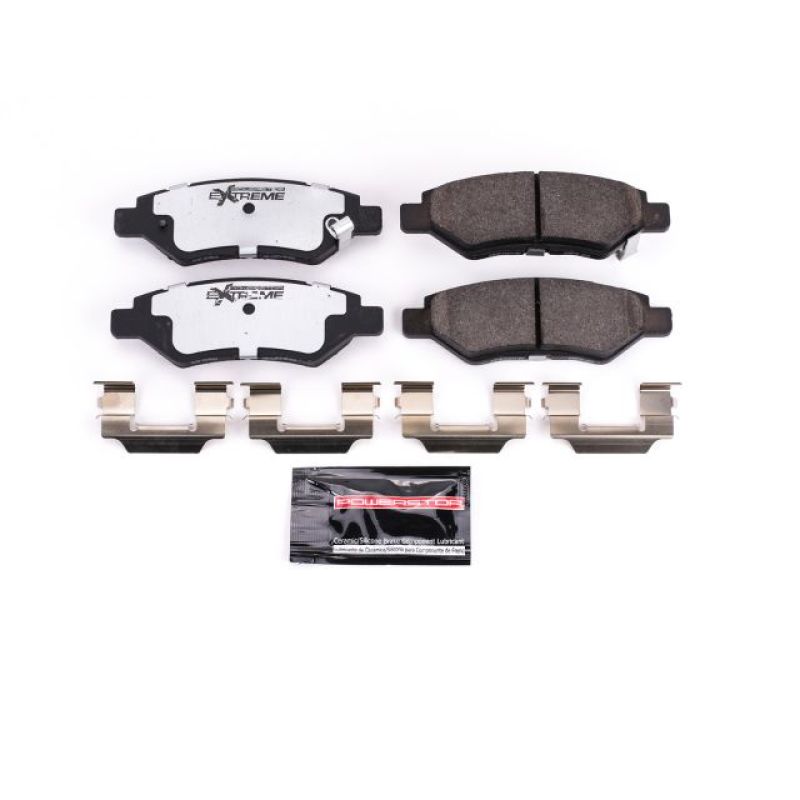 PowerStop Z26 Extreme Street rear brake pads for Cadillac CTS 2008-2014 with hardware, high-performance automotive brake components.