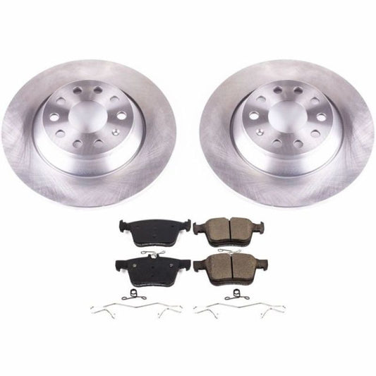 PowerStop OE rear brake kit for 2016-2018 Audi TT Quattro with brake rotors and pads, installed on the vehicle.