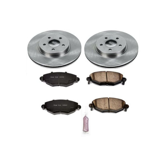 PowerStop OE front brake kit for 2002-2008 Jaguar X-Type, includes brake rotors and pads, shown in the image.