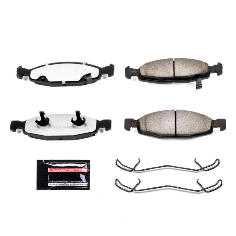 PowerStop Z36 performance front brake pads with hardware for Jeep Grand Cherokee 1999-2003, designed for truck and tow applications.