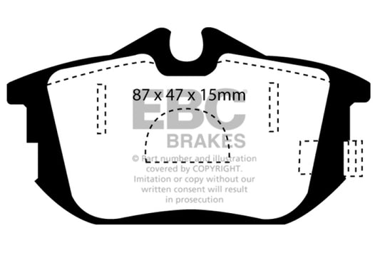EBC Ultimax2 rear brake pads for Volvo S40 1.9 Turbo T4 200 BHP, OE style, high-performance automotive brake pads.