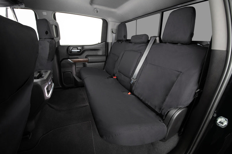 Covercraft Polycotton second row seat covers for Nissan Rogue 2014-2020, charcoal color, custom-fit interior protection.