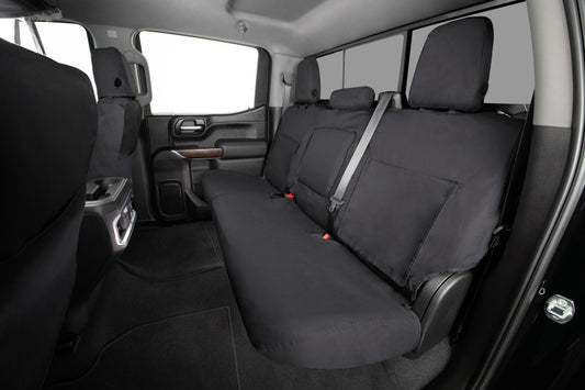 Covercraft Polycotton front seat covers for 1997-2001 Ford F150 in charcoal, custom fit for front row seats.
