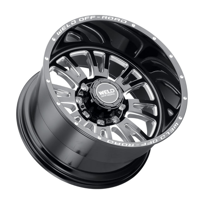 Weld Forged Slingblade 20x12 wheel in gloss black milled finish, non-BL, with 8x170 bolt pattern and 4.75 BS, 125.1 HB.