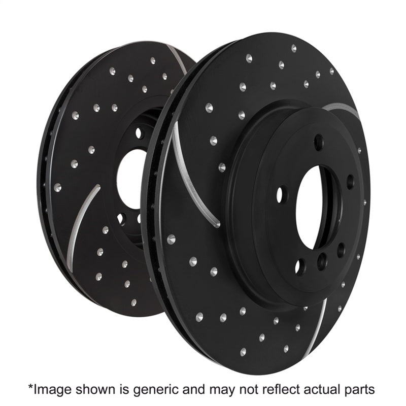 EBC 08-10 Pontiac G8 3.6 GD Sport rear brake rotors with slots and drilled pattern for enhanced braking performance.