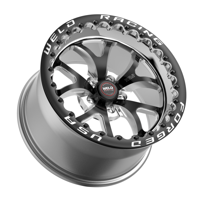 Weld S76 Beadlock Forged Wheel, 17x10 inches, black center with polished shell, 5x112 bolt pattern, black SBL finish.