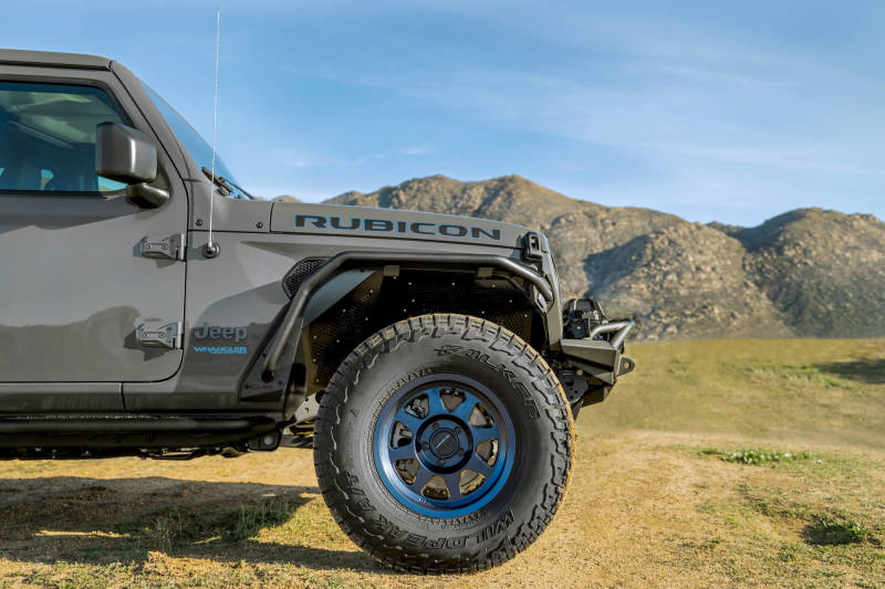 DV8 Offroad Jeep Wrangler JL Spec Series Tube Fenders, black metal fenders with rugged design for off-road protection.