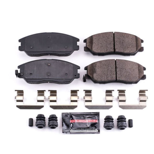 PowerStop Z23 Evolution Sport brake pads with hardware for Hyundai XG350 front, high-performance brake system.