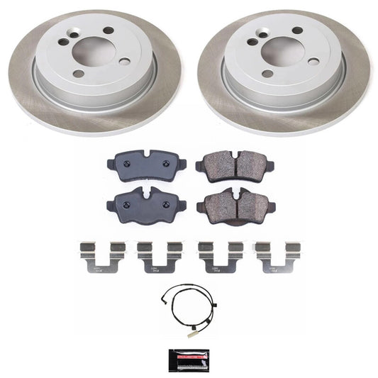PowerStop rear semi-coated brake rotor kit for Mini Cooper 2007-2010, performance brake kit with blank rotor surface.