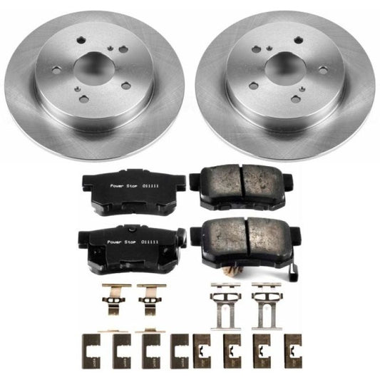 PowerStop rear Autospecialty brake kit for Suzuki SX4 2007-2013, showing brake rotors and pads installed.