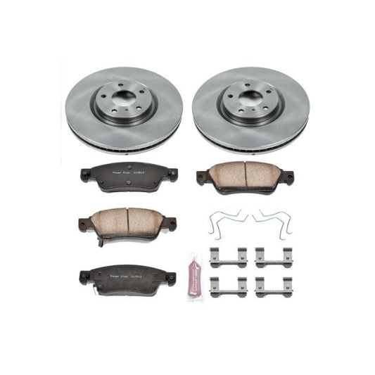 PowerStop OE brake kit for 2007-2008 Infiniti G35 front brakes with rotors and pads, designed for optimal stopping power