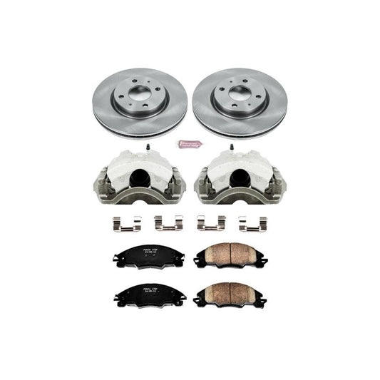 PowerStop OE front brake kit with calipers for Ford Focus 2008-2011, featuring brake rotors and calipers in the image.