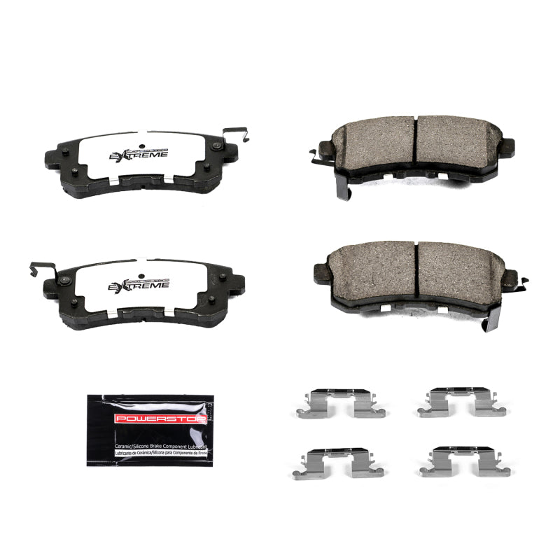 PowerStop rear Z36 truck and tow brake pads for Infiniti QX56 2011-2013, showing hardware components and brake pad design