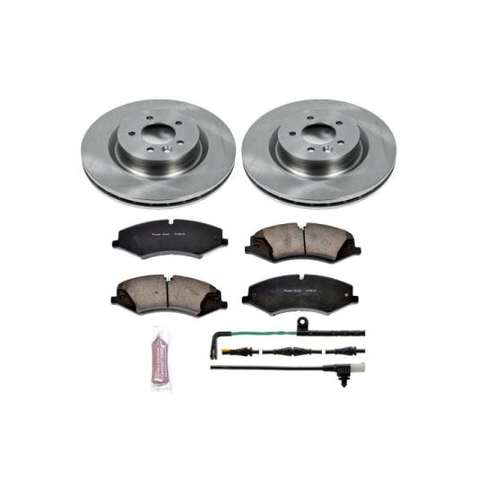 PowerStop OE front brake kit for 2010 Land Rover LR4 showing brake rotors and pads installed.