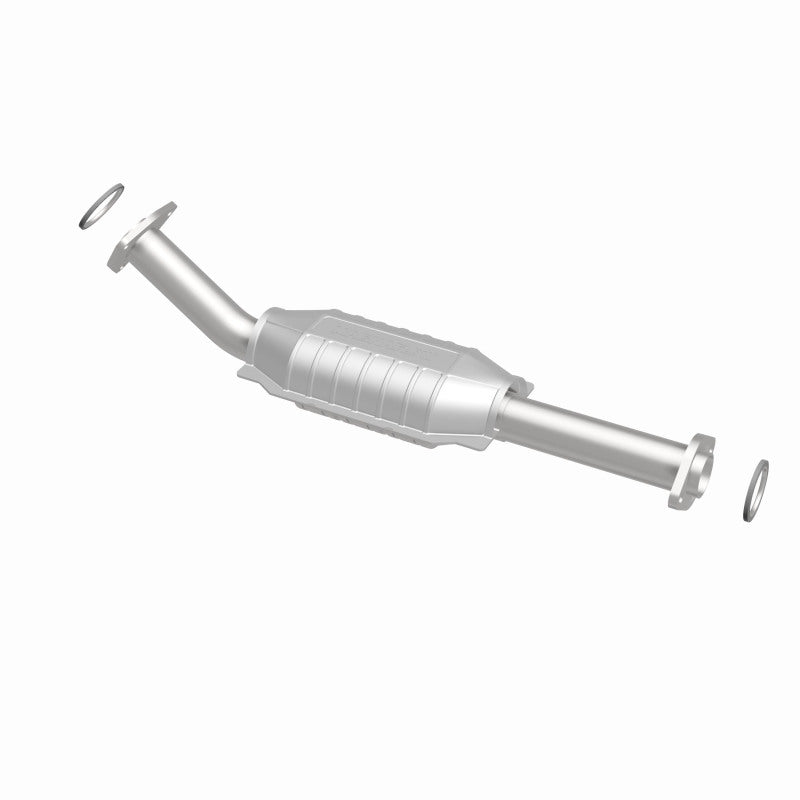 MagnaFlow direct fit catalytic converter for 2003-2004 Toyota Tundra V8 4.7L gas engine, metal with inlet and outlet pipes visible.