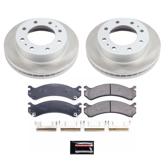 PowerStop front semi-coated brake rotor kit for 2007-2010 GMC Sierra 3500 HD, performance brake components with clean finish.