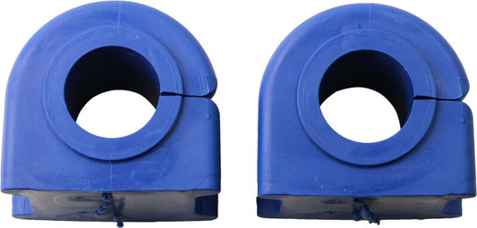 Moog Ford Explorer Sport front sway bar bushings kit installed on vehicle suspension, showing the black rubber bushings.
