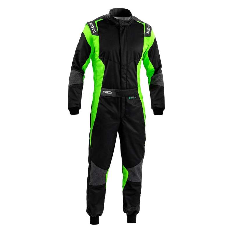Sparco Futura 56 BLK/GRN racing suit with black and green design, made for motorsport safety and performance.